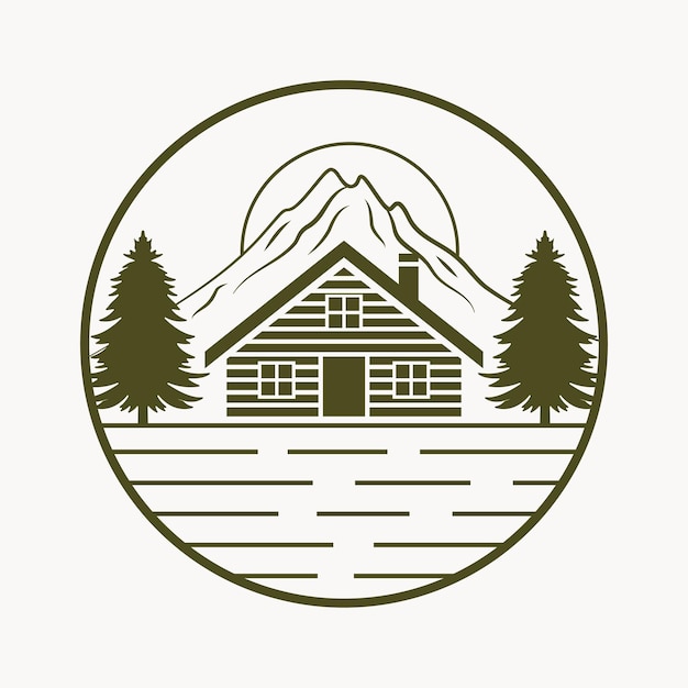 Vettore disegno dell'emblema del vettore di casa e montagna modello di logo vettoriale della cabina di viaggio