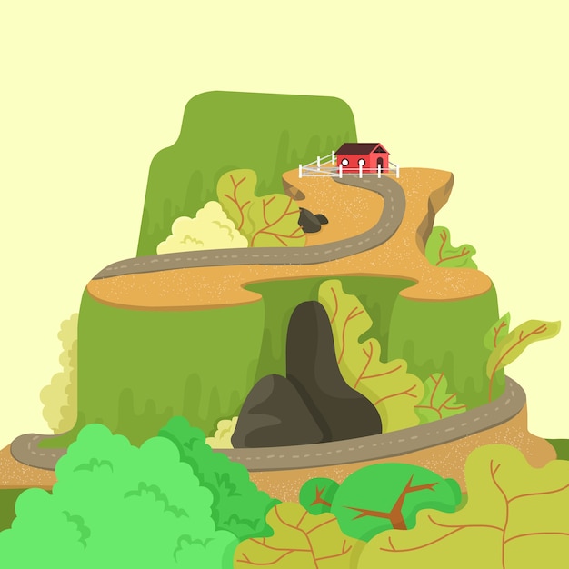 Vector house in the mountains background illustration