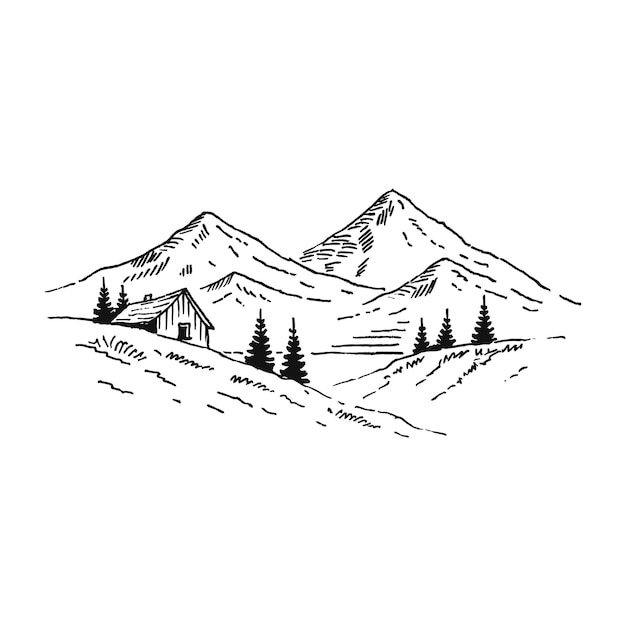 Similar Images Stock Photos  Vectors of House Mountain Snow Landscape  Hand Drawn  562235197    Landscape drawings Landscape sketch  Landscape pencil drawings