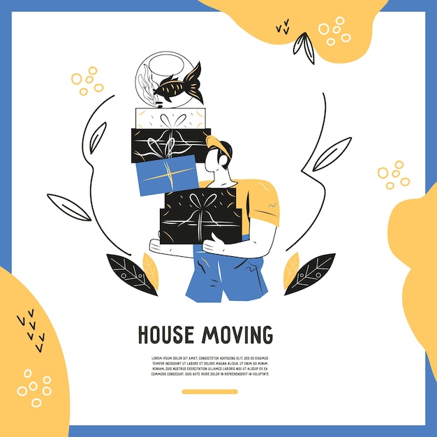 House moving transportation service banner or flyer design, minimalist vector.