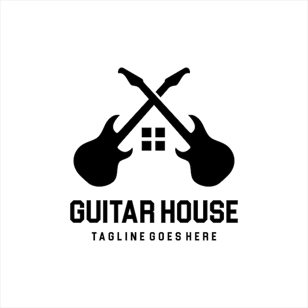 ギターの家のロゴデザインベクトルテンプレートギターハウス音楽ロゴベクトルアイコンイラスト