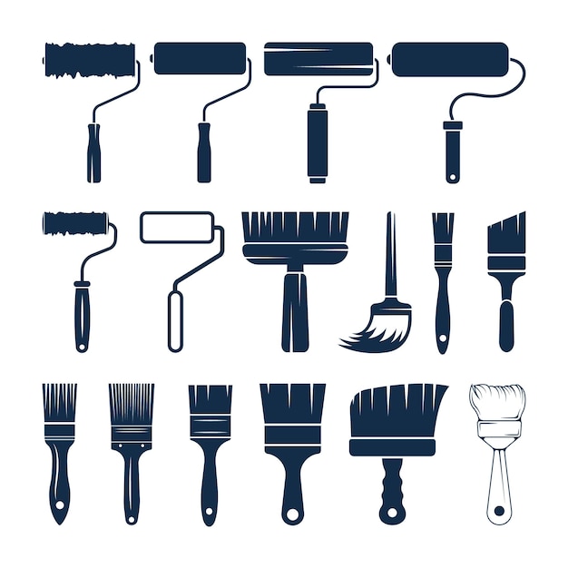 House painter brush clip art grande collezione colore scuro e sfondo bianco con vettore premium