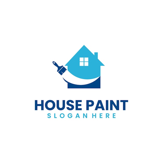 House painting logo design on isolated background brush with house logo concept