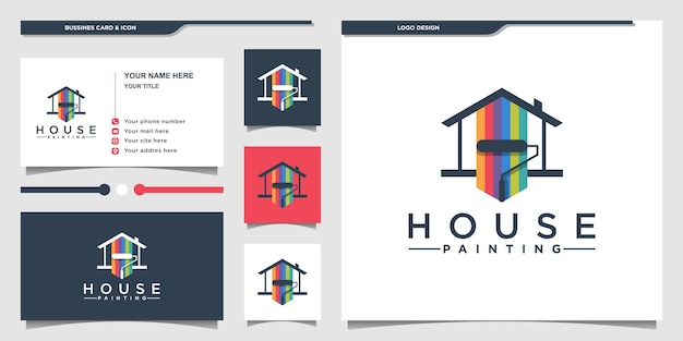 Дизайн логотипа house painting с концепцией сочетания цветов краски и визитной карточкой premium vecto
