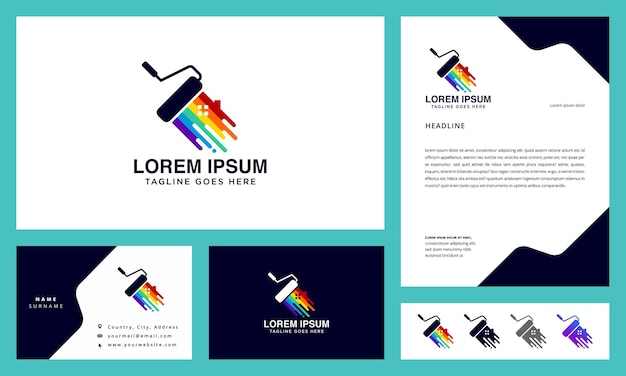 Vector house painting logo with business card and letterhead