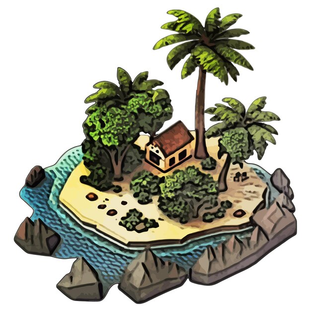 House Palm Rock Beach Watercolor vector Illustration