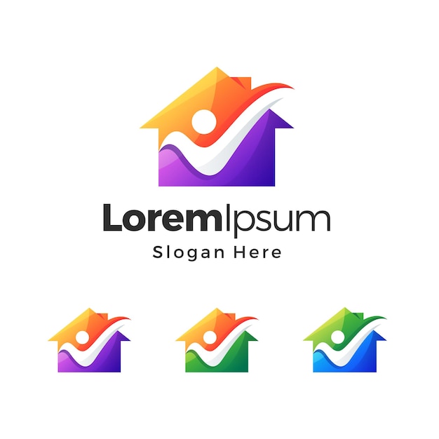 House people check gradient logo vector