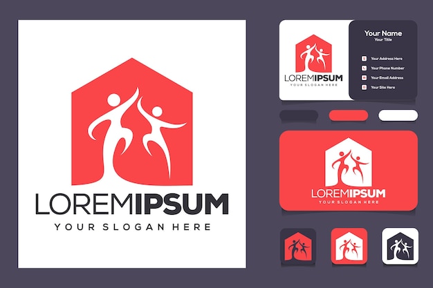 Vector house and people logo template and business card