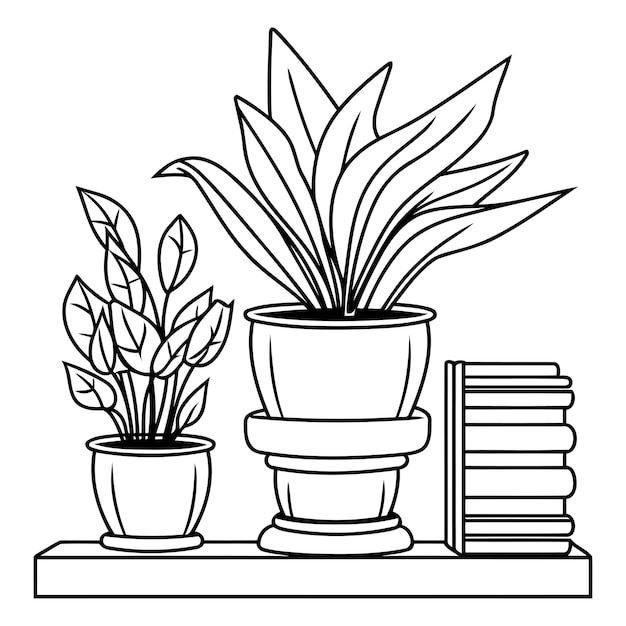 Vettore piante domestiche in vasi e libri illustrazione vettoriale disegno grafico illustrazione vettoriale disegno grafico