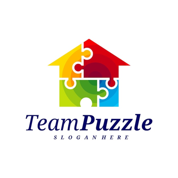 Векторный шаблон логотипа House Puzzle. Векторная метка иллюстрации головоломки. Креативная концепция дизайна иконок.