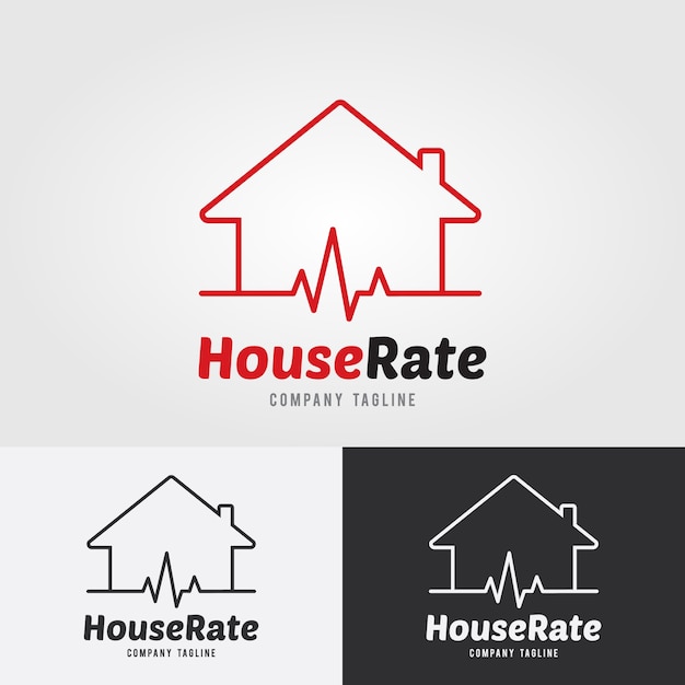 House rate logo template with heart rate, heart rhythm, electrocardiogram icon. house building symbol colorful flat icons on white background.