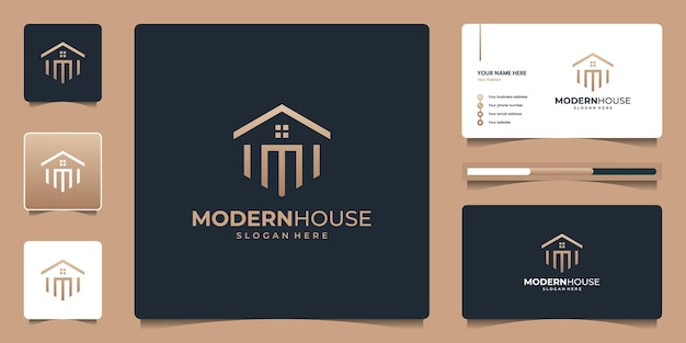 House real estate logo design luxury, elegant, simple with geometric shape and business card