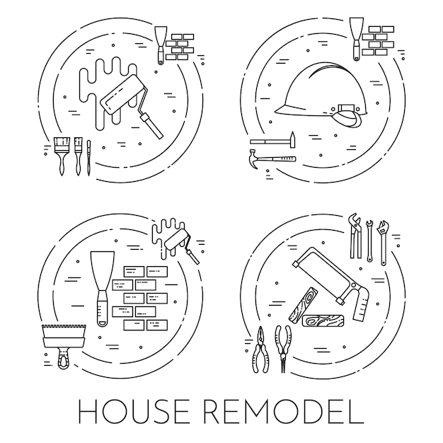 ハウス改造水平バナー。家の修理、建物または改築の会社のための要素。
