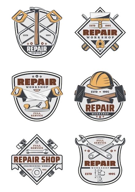 House repair service vintage badges with tools