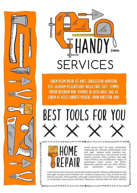 Vector house repair tool and carpentry equipment poster