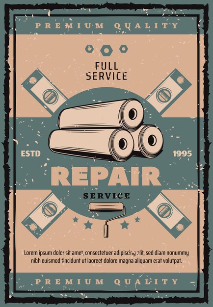 House repair vintage banner with work tool