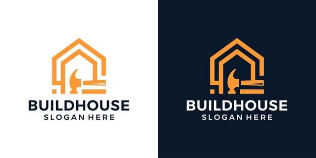 Vector house repairs logo design template hammer logo with home building graphic design vector illustration house renovation symbol icon creative