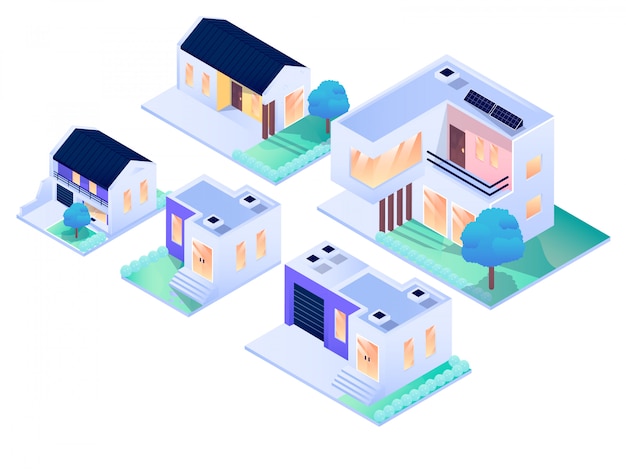 House Residence City Interior Exterior Isometric Vector Design Illustration