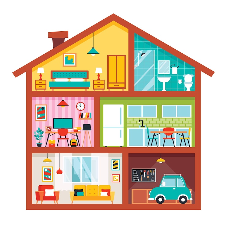 वेक्टर house rooms with flat furnitures