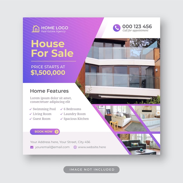 Vector house for sale real estate social media post template