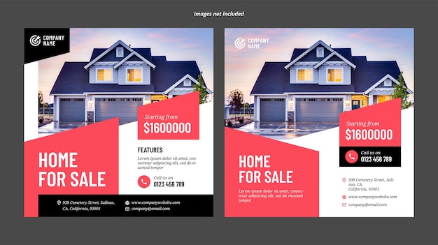 Vettore casa in vendita modello quadrato di banner per social media