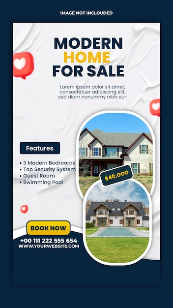 Vector house sale story template design