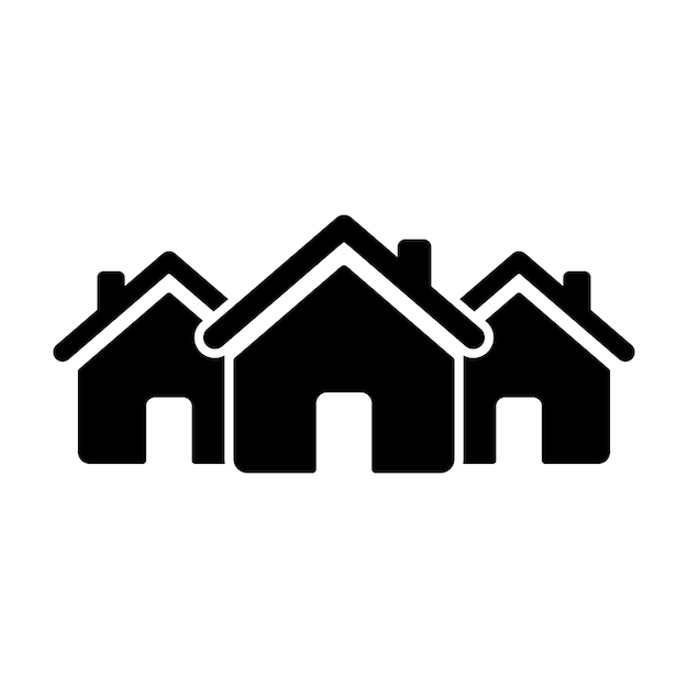 House search symbol. Building symbol with magnifying glass.