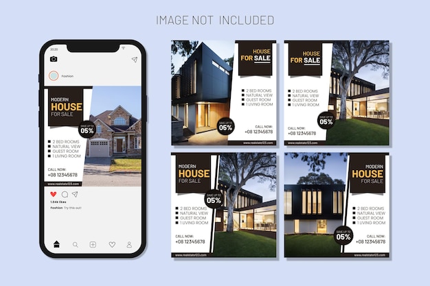 Vector house sell instagram post collection and web banner set