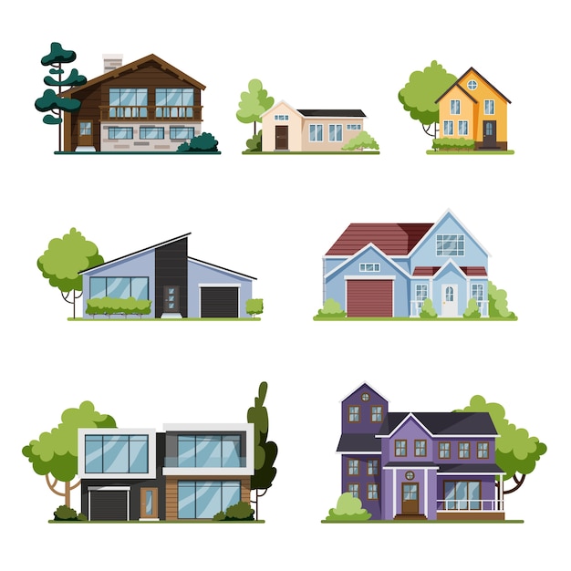 Vector house set. collection of cottage, modern architecture