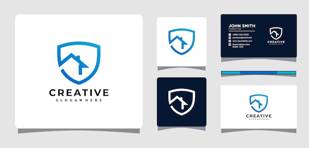 House Shield Logo Template With Business Card Design Inspiration