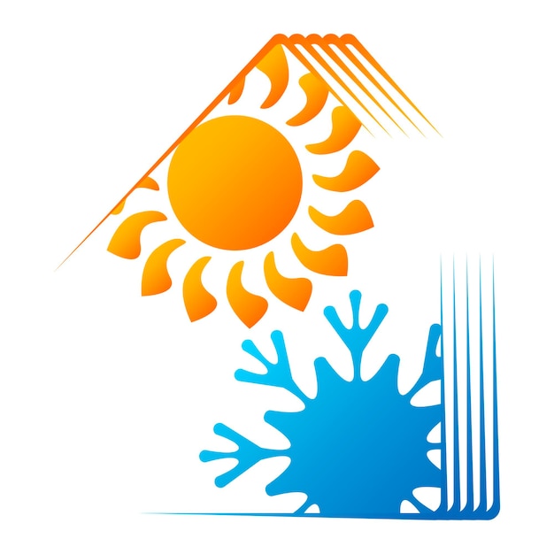 하우스 실루엣 태양과 눈송이 독특한 디자인 에어컨 및 난방용 기호