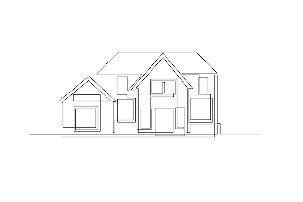 house simple line drawings. One line illustration for home.