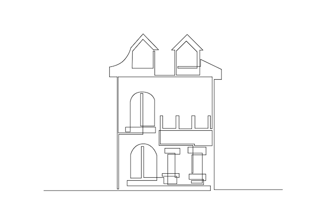 house simple line drawings. One line illustration for home.