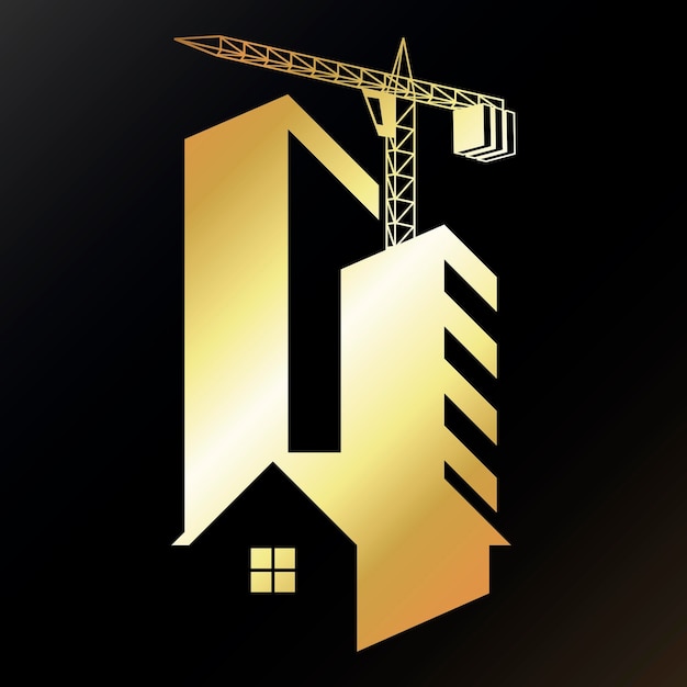 家の高層ビルの建物と建設クレーン シンボル建設と不動産販売