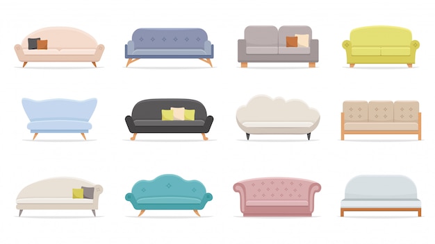 House sofa. Comfortable couch, minimalist modern sofas   illustration set