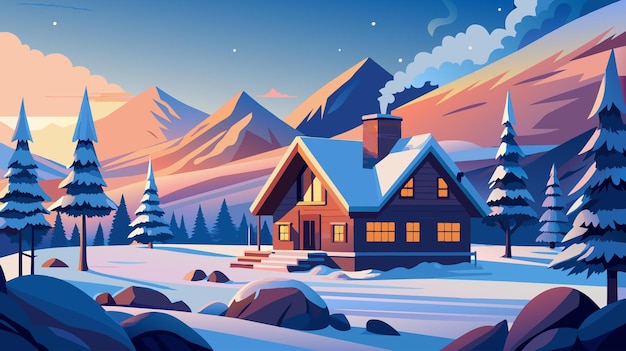 Vector house standing in snowy landscape