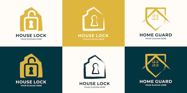 ブラシストロークのロゴの概念と組み合わせた家のシンボル