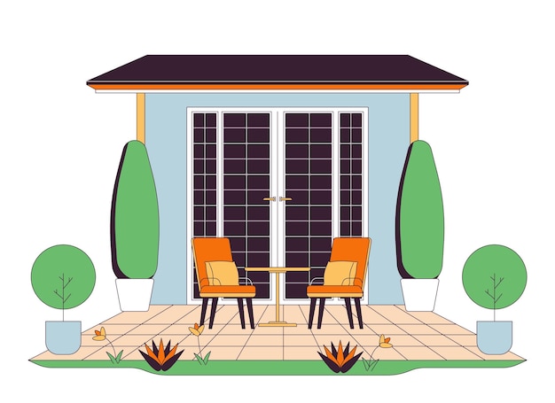 Vector house terrace furniture 2d linear cartoon object