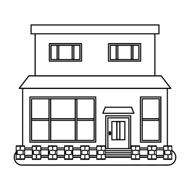 House in thin line style on white background Vector illustration