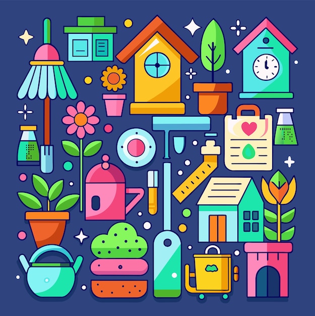 house things bundle vector illustration