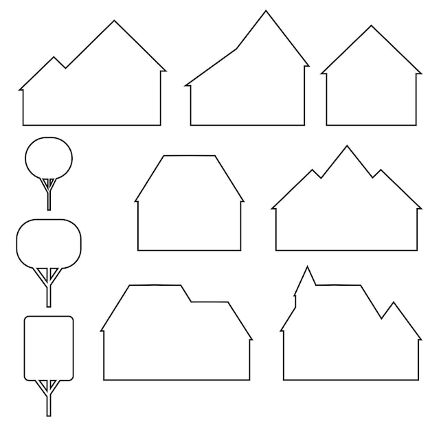 House and tree icon set isolated on white background