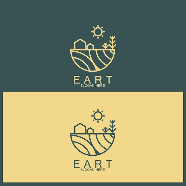 House Tree And Sun Line Art Vector Logo Icon Illustration Template