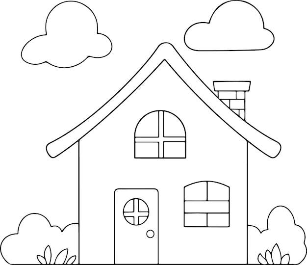 Vector house vector illustration black and white outline house coloring book or page for children