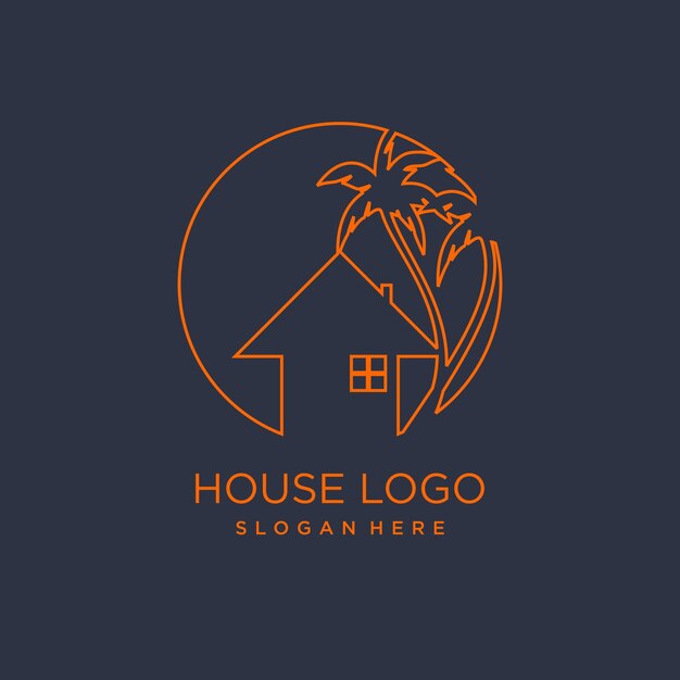 House vector logo with sunset view idea