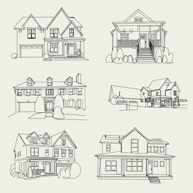 Vector house vector a set of images of modern houses in different architectural styles vector fline art illustration