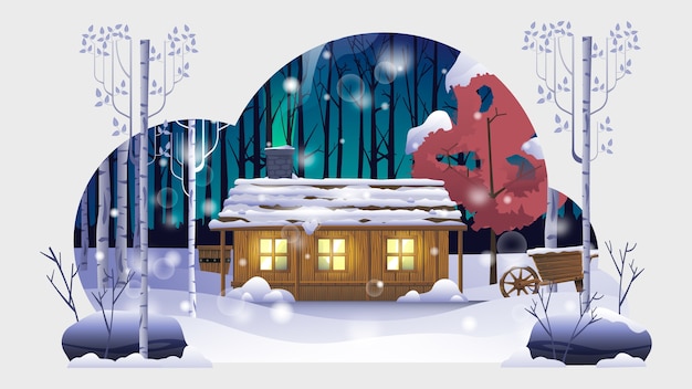 A House in The Winter Forest Illustration