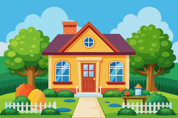 Vector a house with a beautiful cozy garden vector illustration