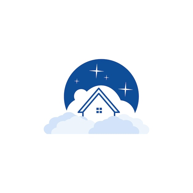 雲のベクトルを持つ家。家と雲のある不動産のロゴ。