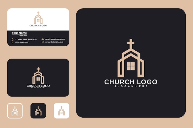 House with cross logo design and business card