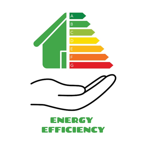 벡터 에너지 효율 상징이 있는 집 에너지 클래스 등급 에너지 절약 xd